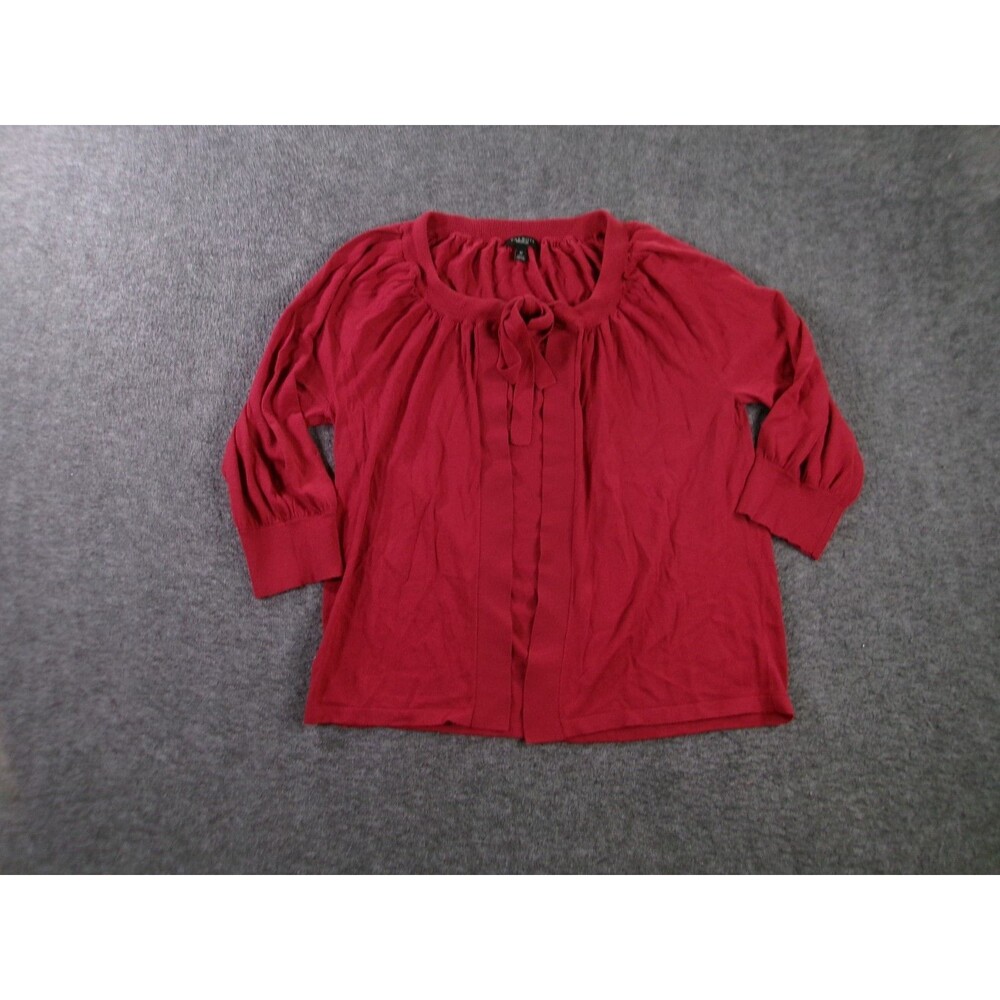 Talbots Top Women Medium Red Capsule Layering Tie Front Open Preppy Office